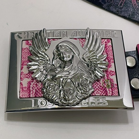 Christian Audigier City of Angels Madonna Buckle Los Angeles Studded Floral Belt - Picture 3 of 10
